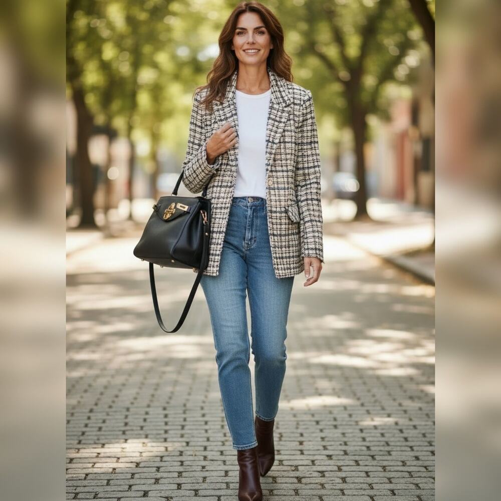 NWT $198 Avec Les Filles M textured tweed blazer